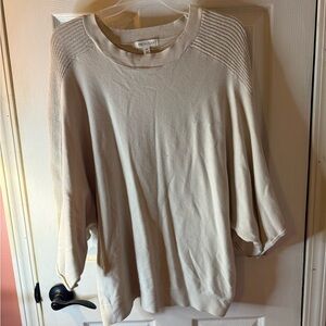 SALE Prologue Cream Scoop Neck Rib-Shoulder Sweater, 1x